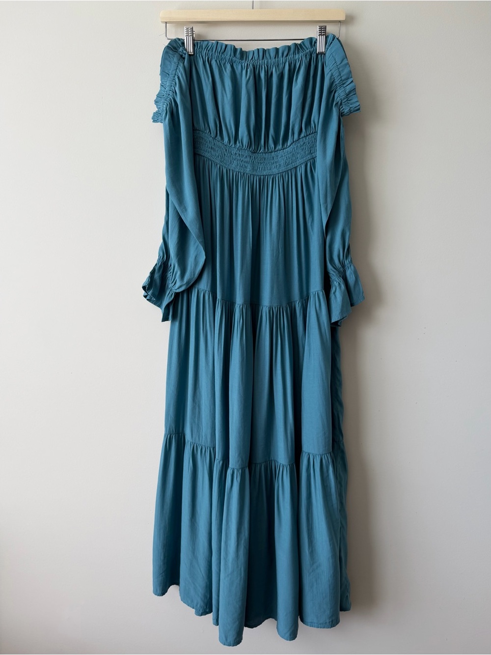 Off-Shoulder Teal Boho Maxi Dress